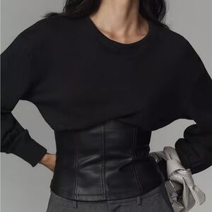 Anthropologie Pilcro Faux Leather Corset Sweatshirt Top